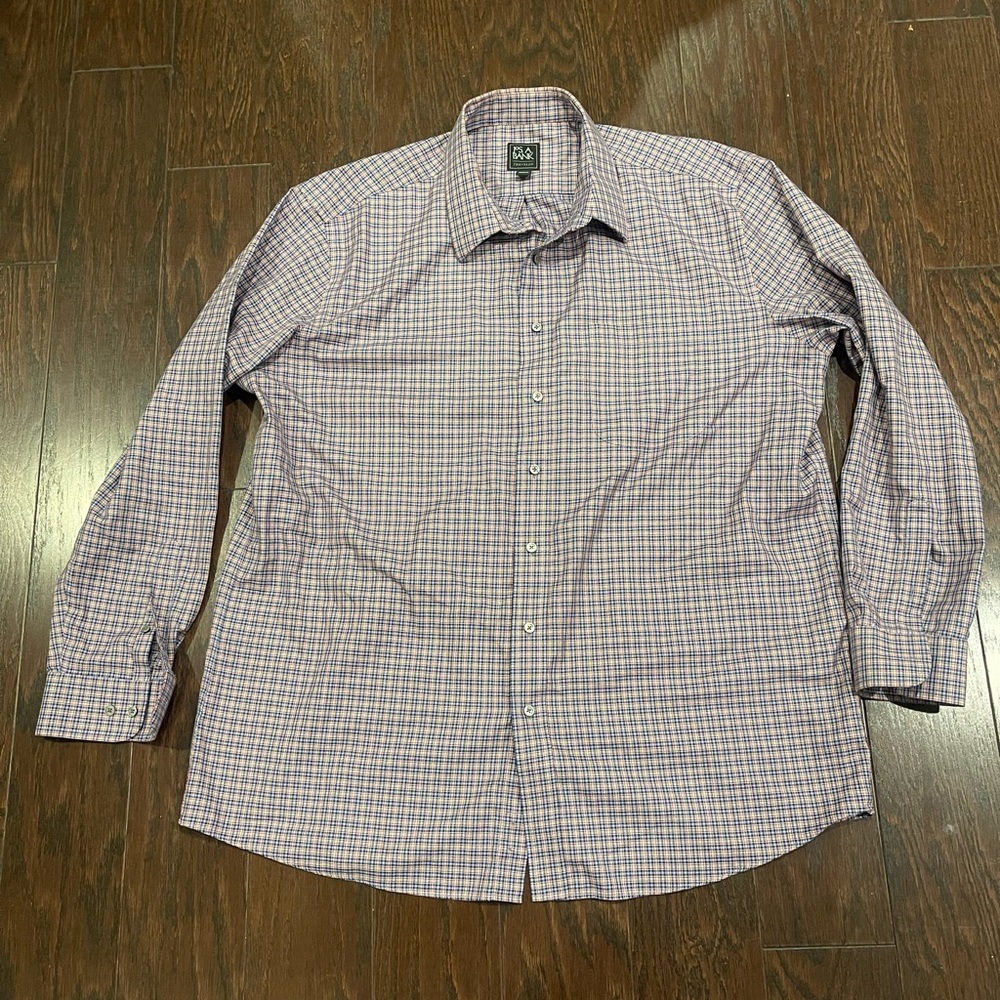 Jos A Bank Shirt Mens 2XLT Traveler Casual Long Sleeve Button Up Check